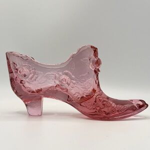 Fenton Pink Cabbage Rose Glass Slipper Shoe - Vintage - Marked - NO FLAWS